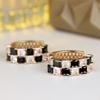 Exquisite Square White Black Zircon Chessboard Hoop Earrings for Women Vintage Golden Wedding Jewelry Gifts