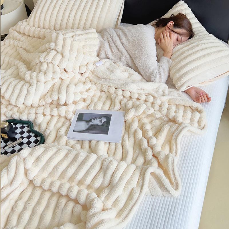 1 couverture polaire épaisse et chaude en peluche double face en forme de lapin, super douce, couleur unie, pour voiture, animal de compagnie, bureau