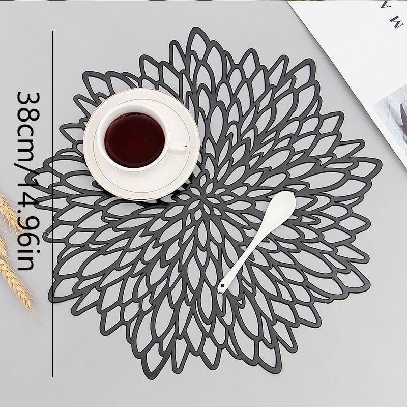 PVC Hibiscus Flower Placemat for Dining Table Hollow Pad Coaster Pads Table Bowl Mats Gold Dining Table Mat Non-slip Insulation