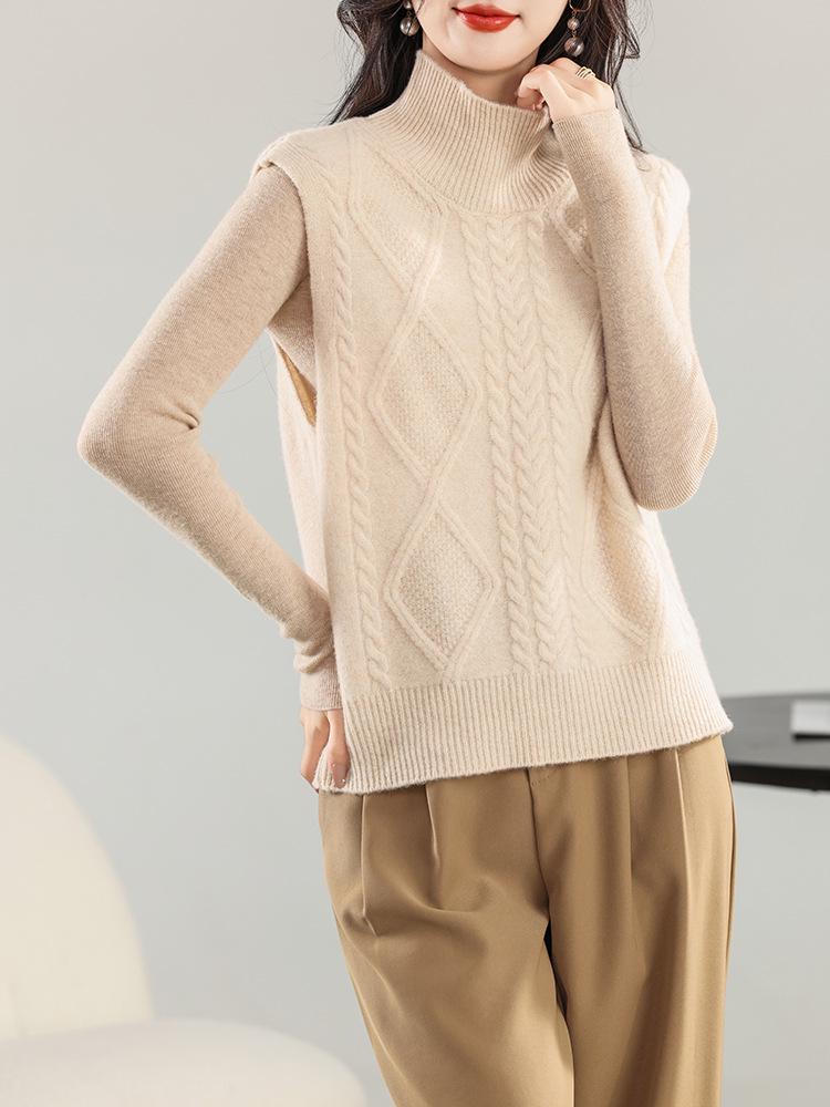 Women's Double-Sided Wool Vest Cardigan - New Autumn/Winter Half-High Neck Layering Knitwear.