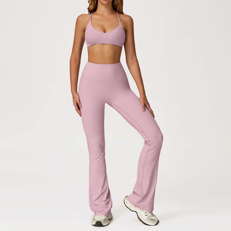 

Guangzhou Zechuang Clothing Co., Ltd. Autumn Shockproof Nude Feel Yoga Clothes Set Quick-Drying Tight Workout Clothes Break 3091-2 Bra +8232 Bell Pants-Rose Purple XL