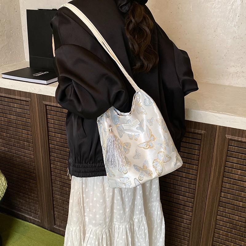 2025 Summer Women's Butterfly Embroidery Bucket Bag - Stylish Underarm Shoulder Bag