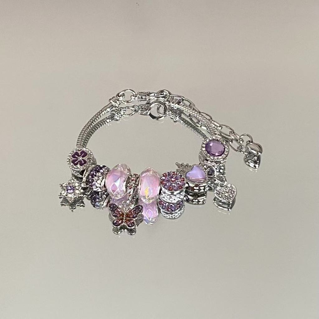 Butterfly Jewelry Bracelet For Women With Crystal Accents And Flower Pendant For Giftgiving
