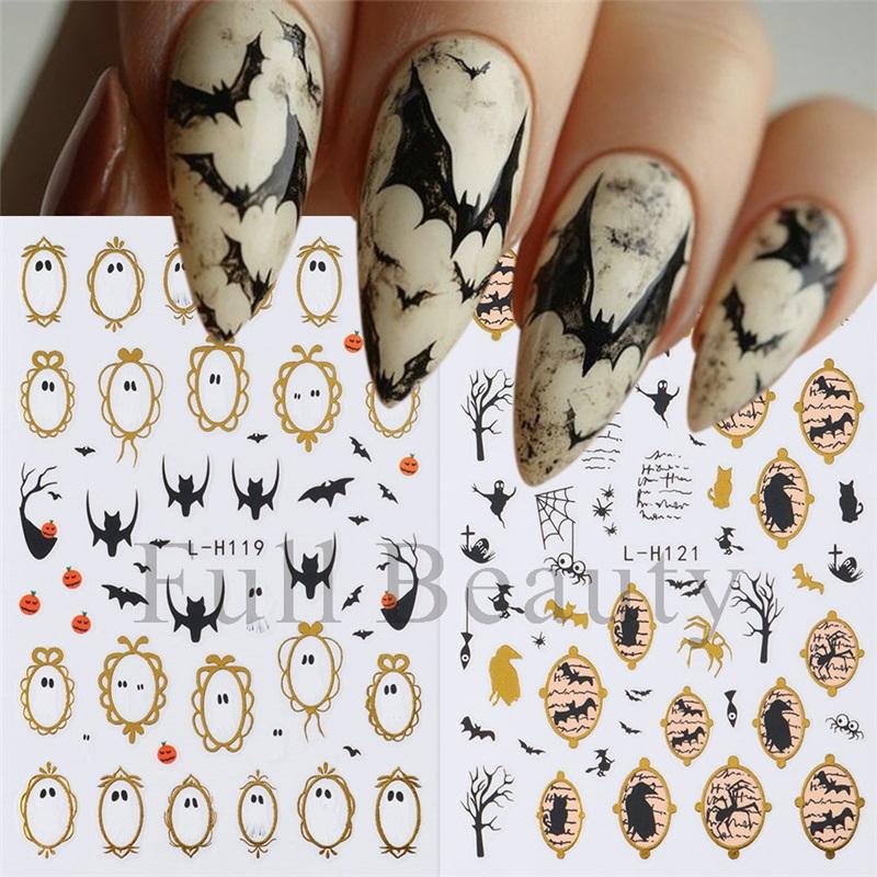 New nail art stickers ins Halloween cute flowers ghost mirror ghost bat adhesive nail stickers