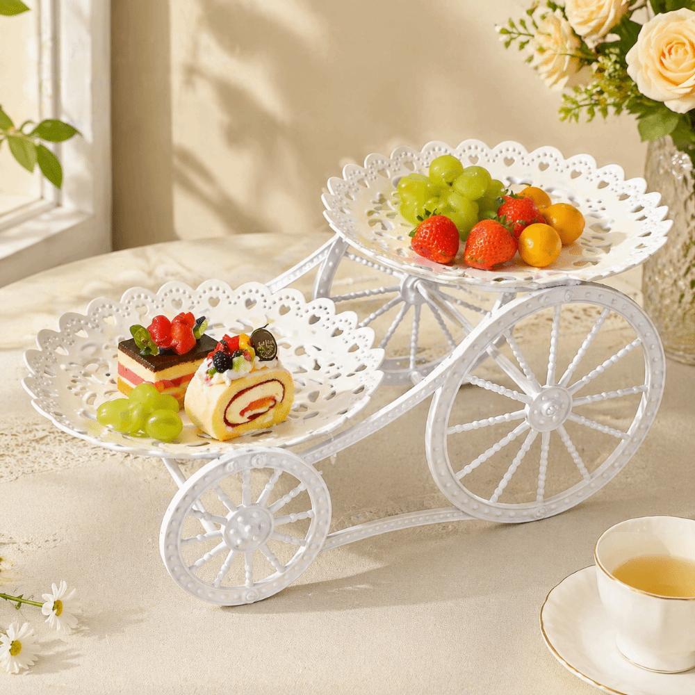 Bicycle Model Dessert Stand White Plastic Display Rack Decorations Fruit Plate Living Room