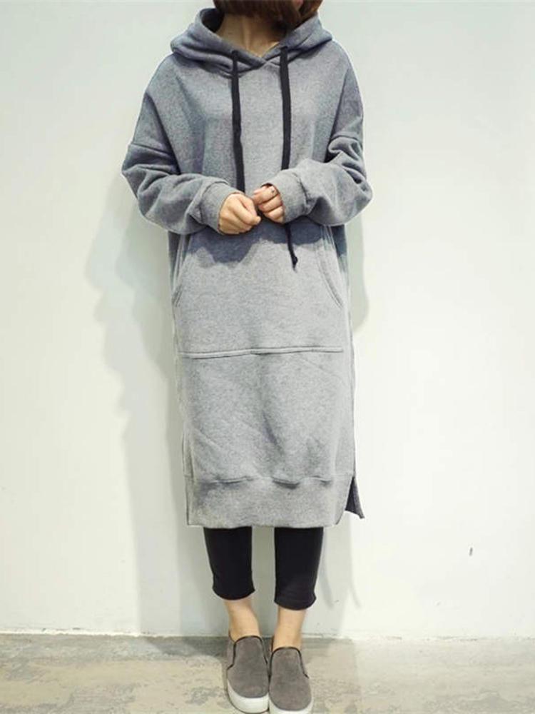 Plus Size Women's Solid Color Long-Sleeve Casual Sweatshirt and Windbreaker Coat