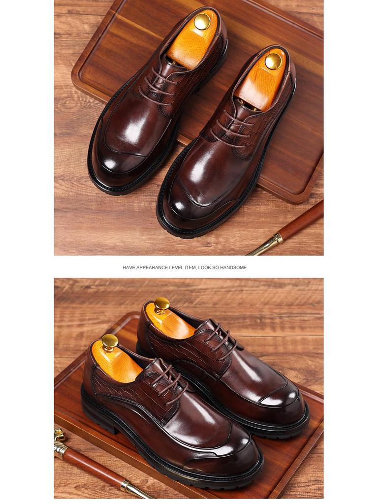 Men's Genuine Leather Business Casual Thick Sole Shoes for Autumn/Winter