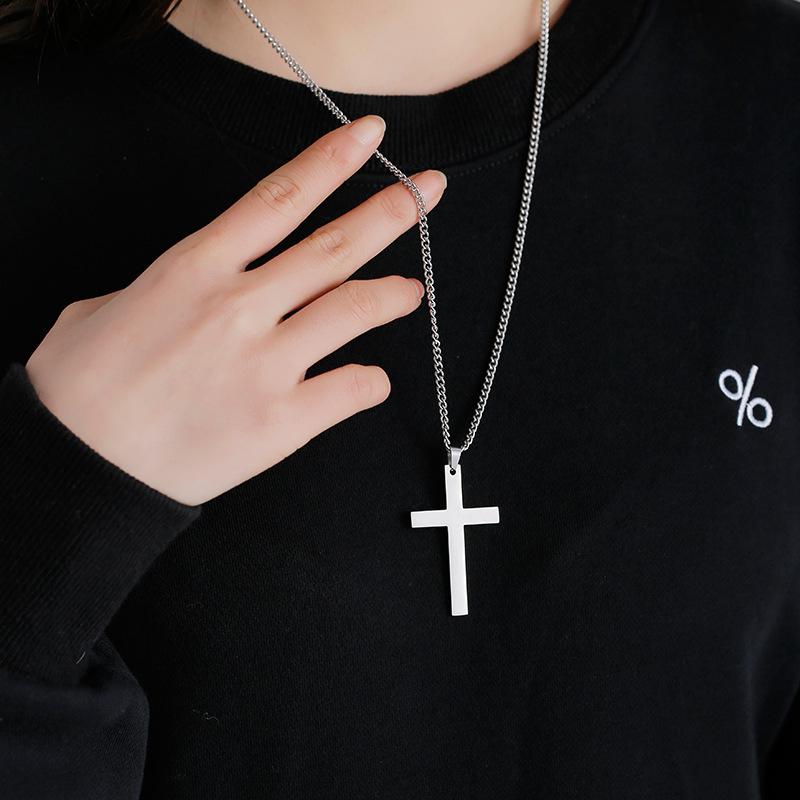 Fashion Stainless Steel Cross Pendant Necklace Unisex Punk Hip Hop Link Chain Charm Jewelry for Boys Girls Cool Gift