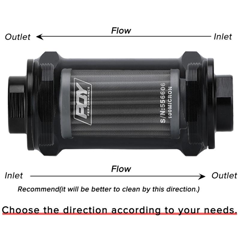 PQY BLACK AN6 / AN8 / AN10 Inline Fuel Filter E85 Ethanol With 100 Micron Stainless steel element and PQY sticker