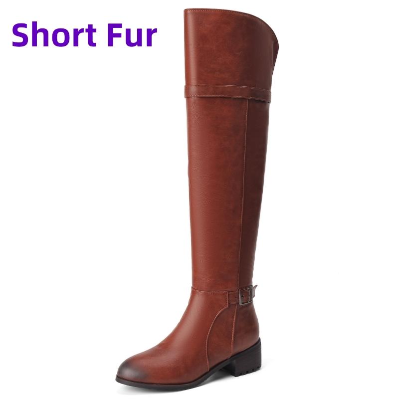 Vintage Over-the-Knee High Boots Women Winter Shoes Trends 2024 Low Heels Long Fur Snow Riding Boot Shoes Lady Large Size 48 39 6589₽