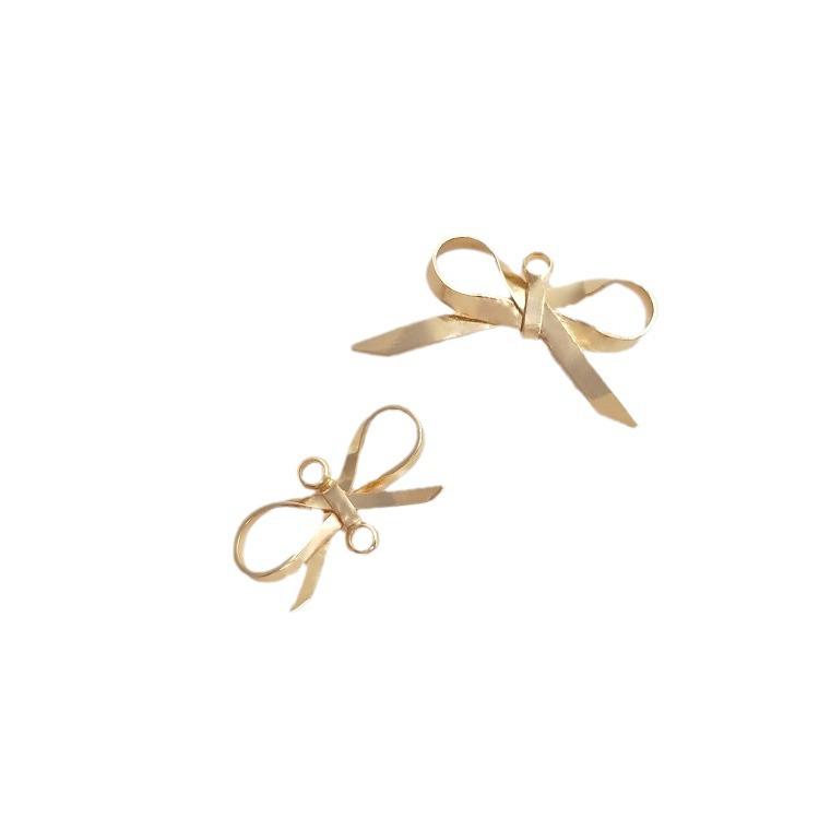 14K Gold Filled Double Pendant Bow Connector Earrings Charms for DIY Jewelry