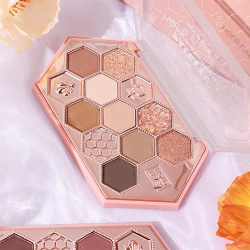 SNS Eyeshadow Cute Honeycomb 12-Color Makeup Palette Honey Tea Powder Ins Brush Dual Use Waterproof Sweatproof High Pigmentation Long-lasting 10.8g