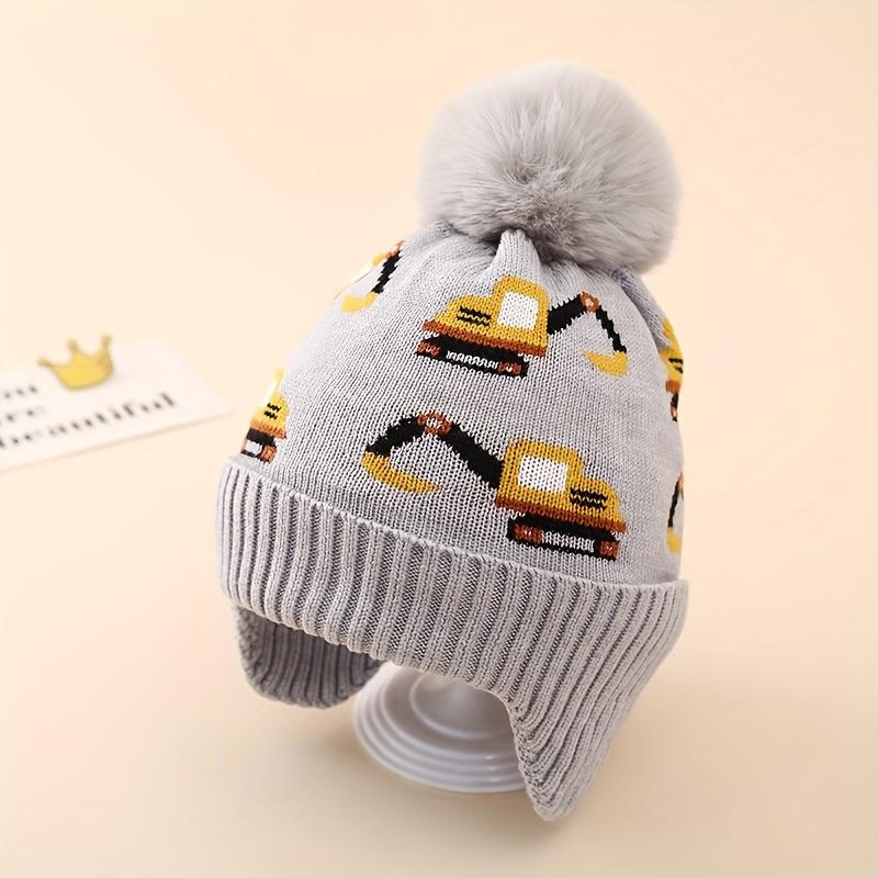 

Детская зимняя вязаная шапка и наушники - 100% акрил, ручная стирка, облегающая, с мультяшной строительной тематикой - для мальчиков 3-8 лет 3-8 Years Old серый