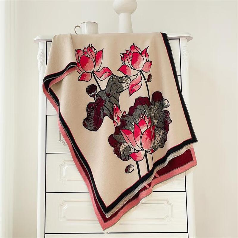 Women s Winter Ethnic Lotus Jacquard Scarf 190x65cm