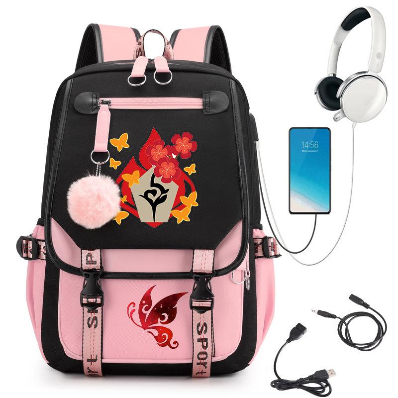Spiel Yuanshen Impact Mädchen Schultasche Jugend Harajuku Laptop Rucksack Schwarzer Rucksack Hu Tao Rucksack