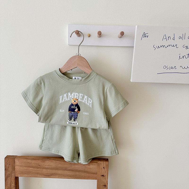 Solid Color Suit Casual Sports Clothing Summer Child T Shirt Shorts Outfits Babies Cute Short Sleeve Two Piece Sets