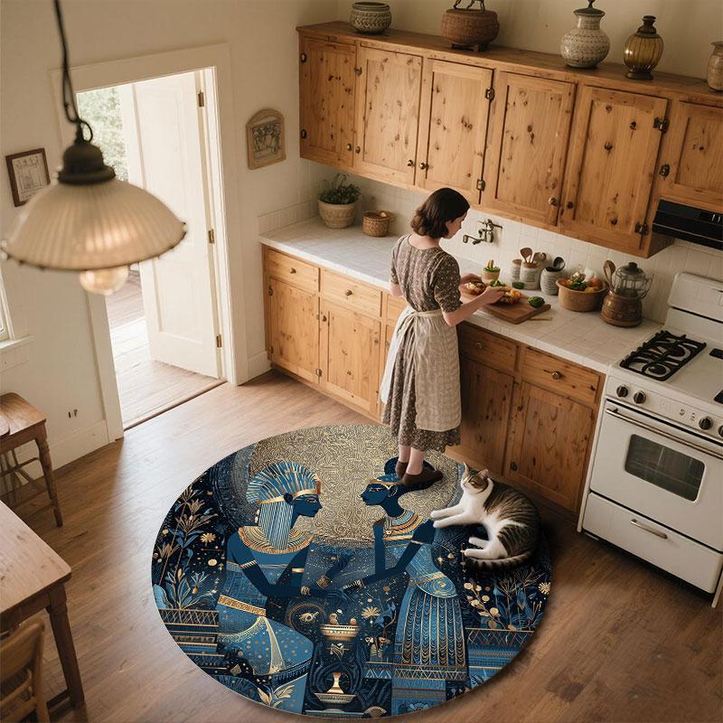 Egypt pattern round rug,Carpet Rug for Living Room Bedroom Playroom ,Non-slip Floor Mat,Holiday Gifts and Birthday Gifts.