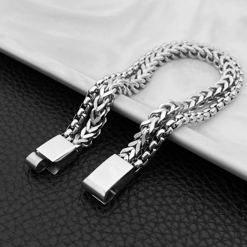 

Титановая сталь, легкий роскошный двухслойный браслет с жемчугом Дай Фан, украшения своими руками из нержавеющей стали с передней и задней цепочкой 18cm