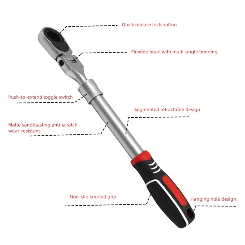 Adjustable Ratcheting Wrench Tool 32.5~45.0cm Extendable Design Nonslip Grip 100Nm Torques Professional Grades