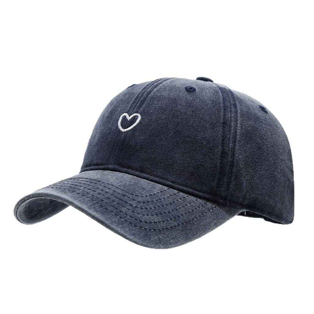 Literary and retro small love embroidery soft top fashion cap women's summer outdoor simple washed baseball cap men's autumn