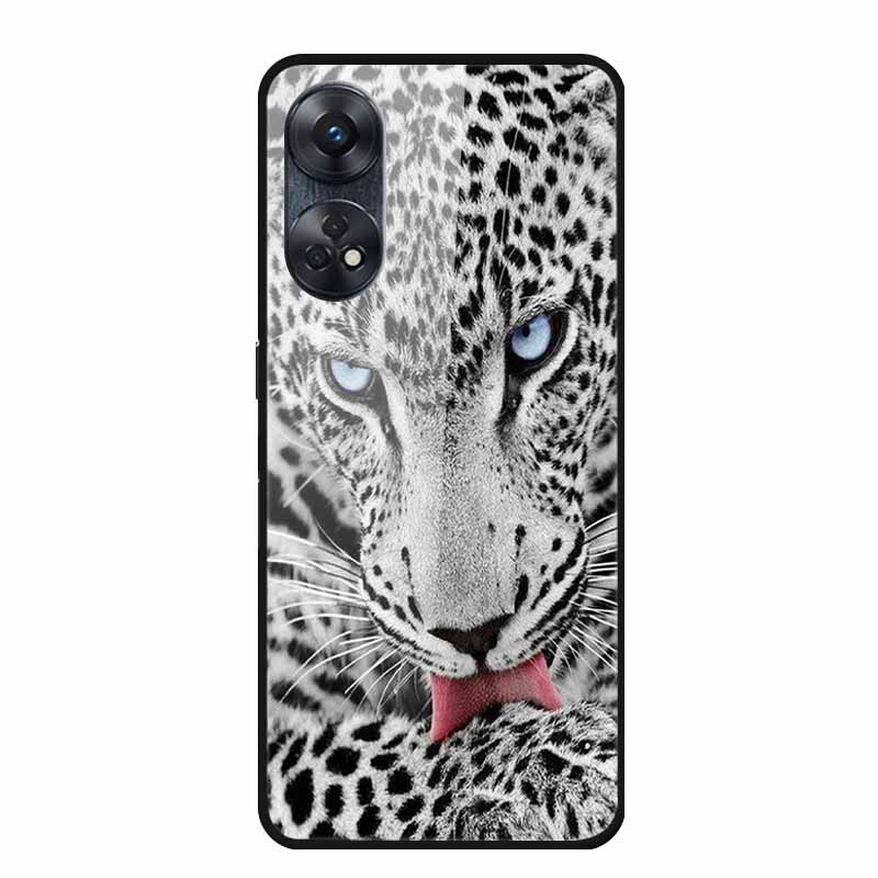 For Oppo Reno8 T 4G Case Luxury Tempered Glass Back Cover Hard Case For Reno8 T 4G 6.43" Capa Funda Animal Vividly Coque Wolf