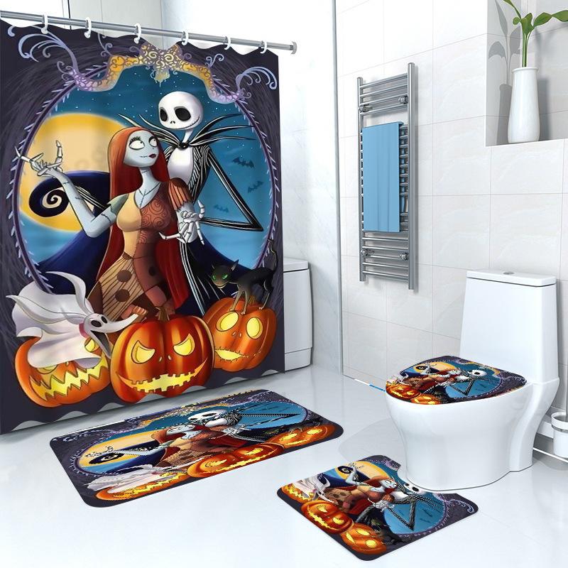 Halloween Zombie Bride Shower Curtain, Printed Bathroom Four-Piece Floor Mat Three-Piece Set, Large Quantity And Excellent Price