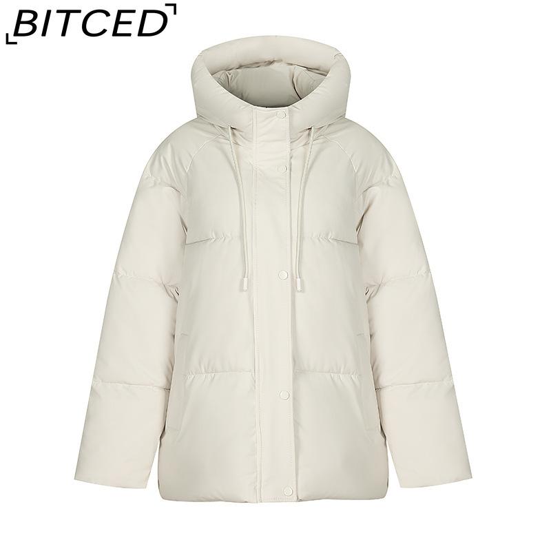 BITCED Plus Size Thickened Cotton Coat Women's Fall/Winter A-Line Loose Fit Puffer Jacket Warm Cotton-Lined Hooded Outerwear