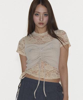 PLASMA SPHERE Pretty Top In Beige (Shirring Tank Top)