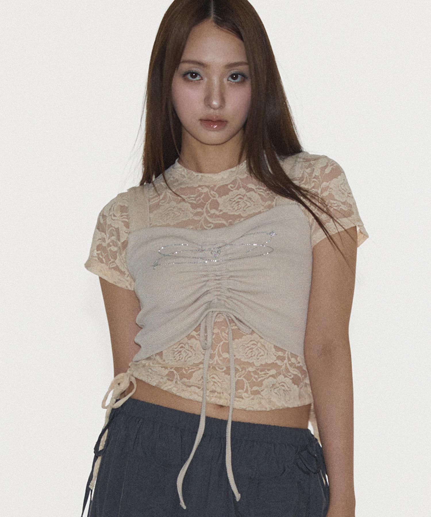 Plasma Sphere Pretty Top In Beige (Shirring Tank Top) Beige/Free