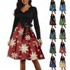 Women's Fashion Round Casual Slim Fit Christmas Print Large Swing Long Sleeve Dress