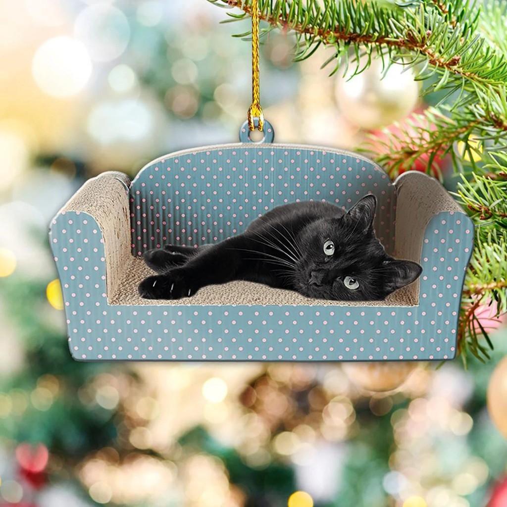 Acrylic Adorable Christmas Cat Sofa Hanging Accessory For Car Rearview Mirror