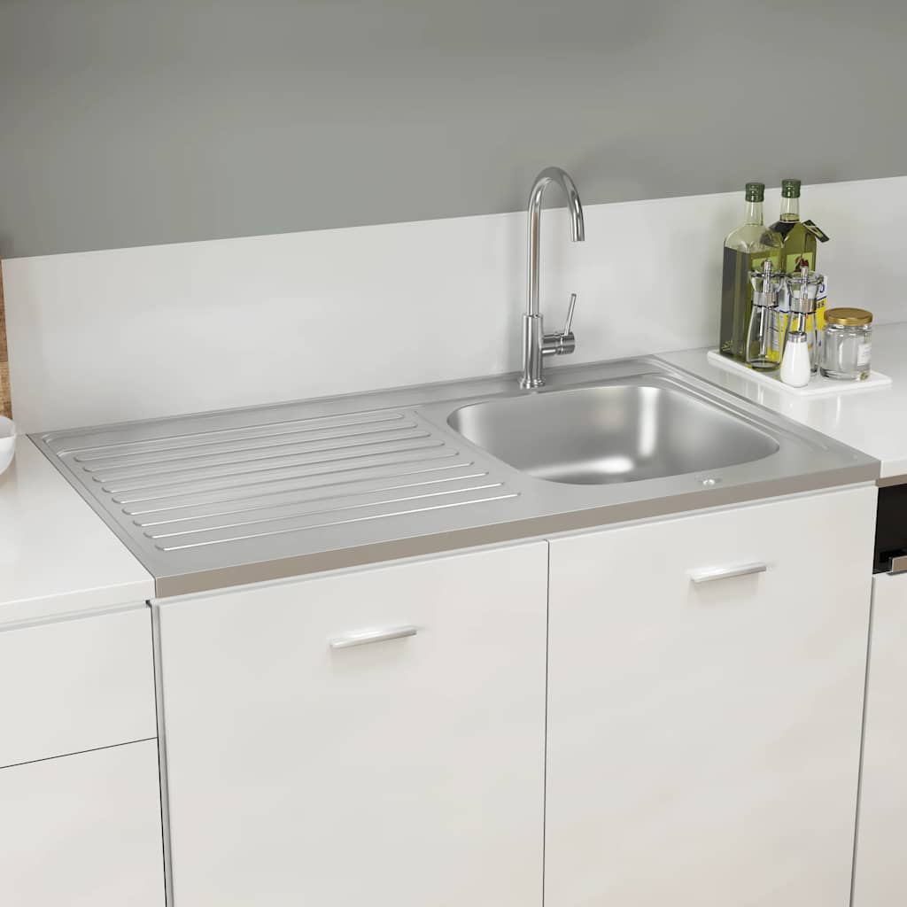 Sink with Drain Board Set Silver 1000 x 600 x 155 mm Stainless Steel