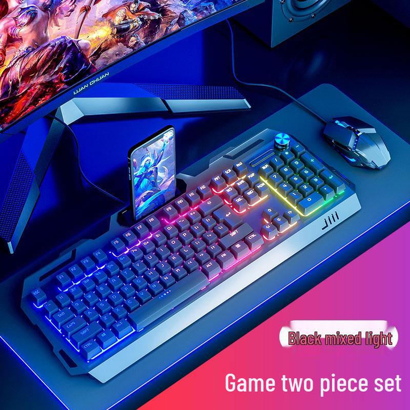 Silent Mechanical Feel Gaming Keyboard, Mouse & Headset Set with Luminous Peripherals