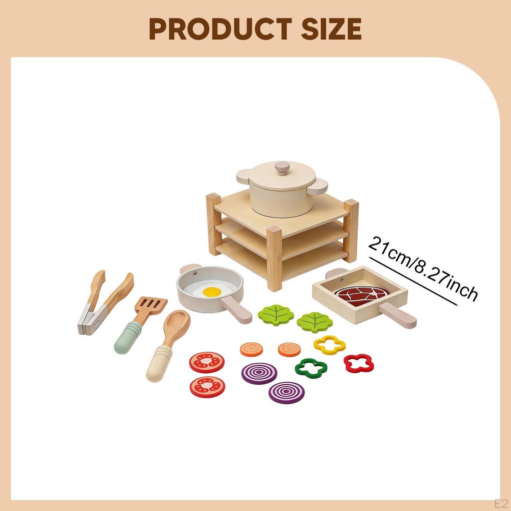 Wooden Play Kitchen Accessory Pretend Cookware Set Realistic Toy Cooking Utensils