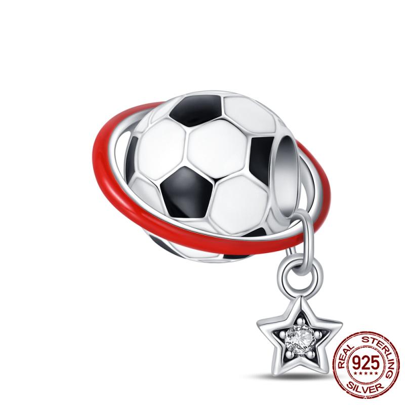Compatible With Authentic Original Bracelets and 3MM Bracelets Do It Yourself European Football Charm Bead Components 100% Copper Metal High Quality