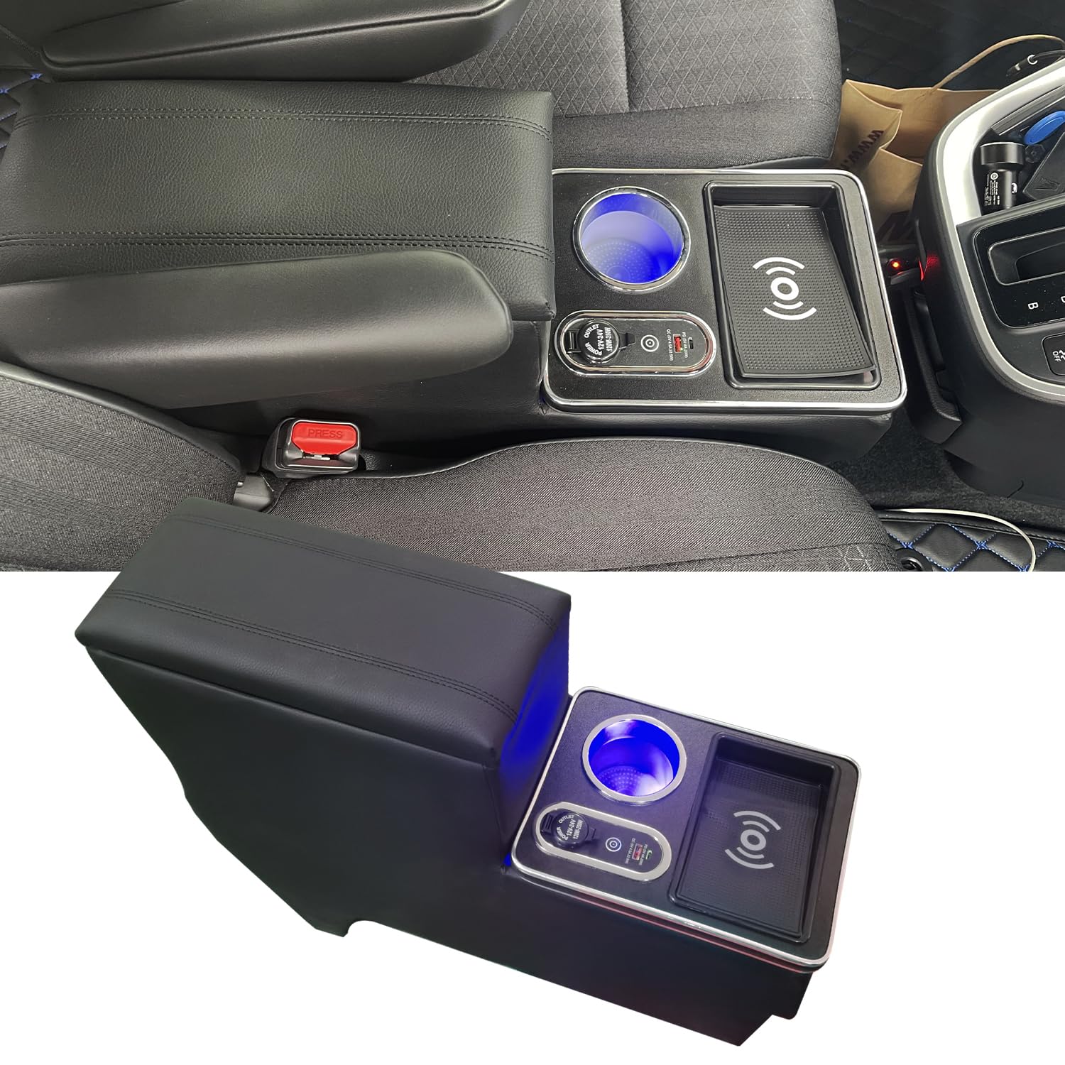 

SGALUPA Консольный бокс для Toyota Voxy и Noah 90 серии Подлокотник Совместим с бензиновой и гибридной консолью Подлокотник Индивидуальный Легкий Большая вместимость Синий светодиод