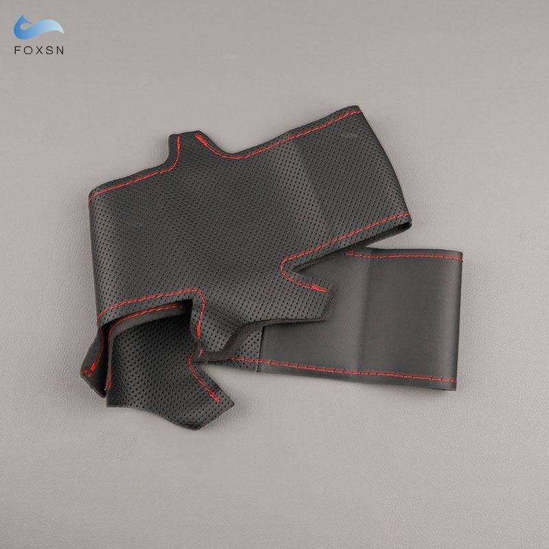 For Hyundai Sonata 9 2015 2016 2017 (4-Spoke) Perforated Microfiber Leather Hand Stitched Car Interior Steering Wheel Cover Trim