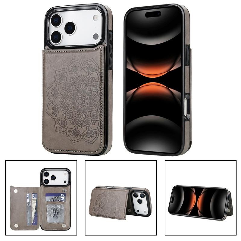 Mandala Card Pocket Leather Wallet Case For iPhone 17 Pro Max 16 15 Pro Max 14 13 12 11 Magnetic Metal Buckle Card Holder Back Cover
