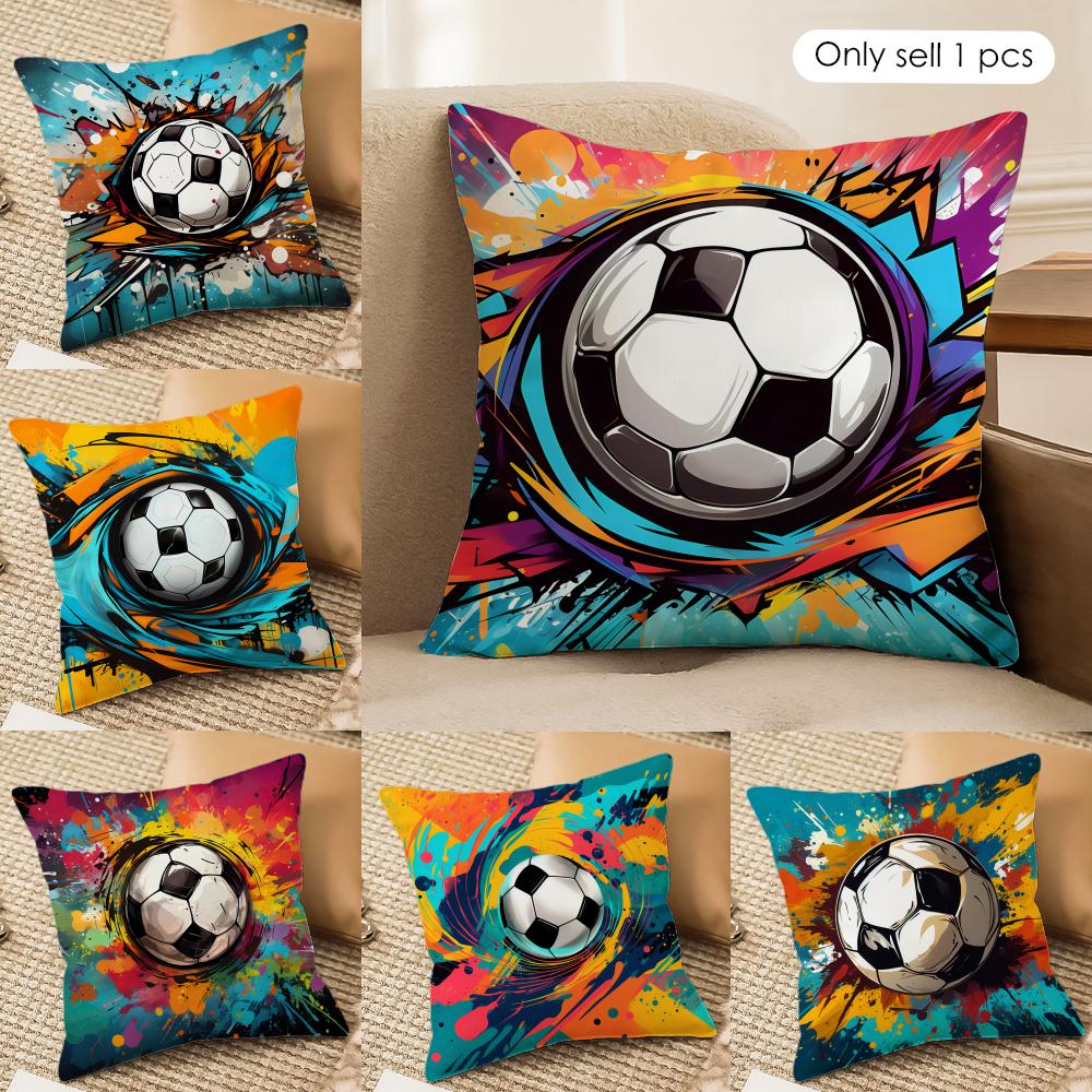 New Football Print Art Cushion Cover Silky Short Plush Invisible Zipper Dustproof Sofa Pillow Case For Home Decor