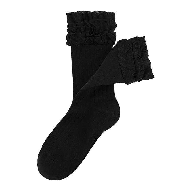 MEIKAN Women s Lace Bamboo Cotton Mid-Calf Socks - Lightweight and Fashionable for Spring/Summer One Size for Women чёрный