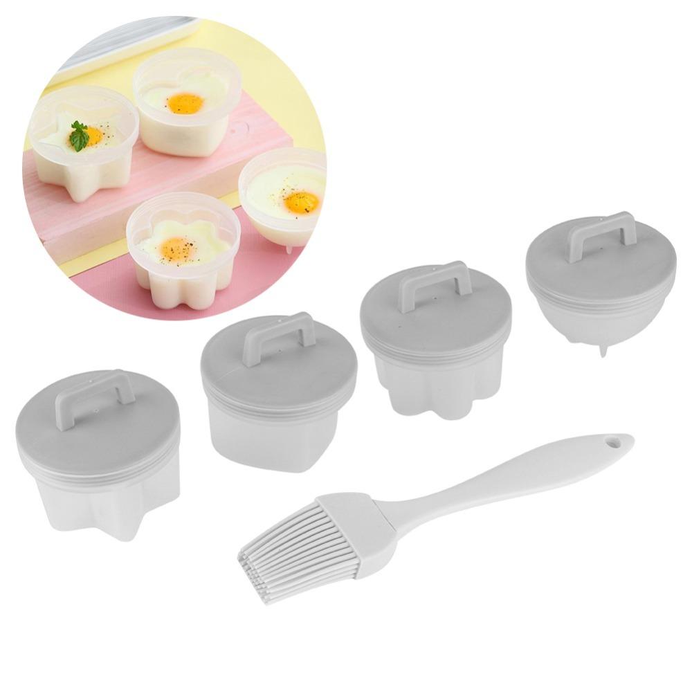 4PCS Heart Round Flower Poached Egg Cooker PP Boiled Egg Maker Egg Poacher Cup Breakfast Cooking