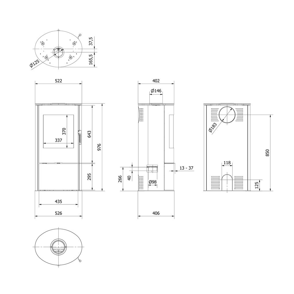 Wood Burning Steel Stove KRATKI ROLLO 7 kW Ø 150