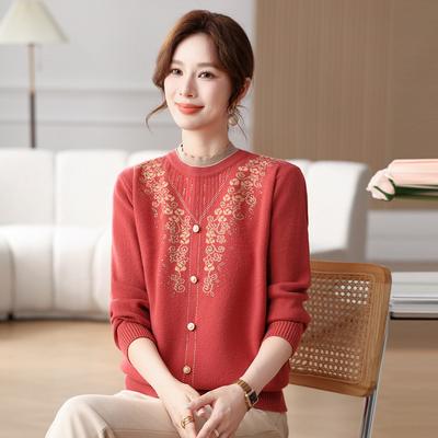 Mom's New Autumn and Winter Tops Warm Women's Sweater 40 Years Old 50 Middle-aged and Elderly Women's Winter Clothes Fashionable Base Shirt
