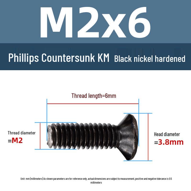 Yigu Uhlíková ocel Černý nikl Kalené KM Šrouby s plochou hlavou Phillips M2-M4 pro elektroniku