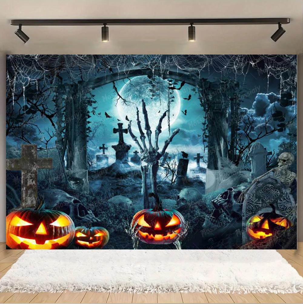 Horror Halloween Photography Background Moon Night Castle Forest Pumpkin Lantern Skeleton Family Party Photo Backdrop Decoration420