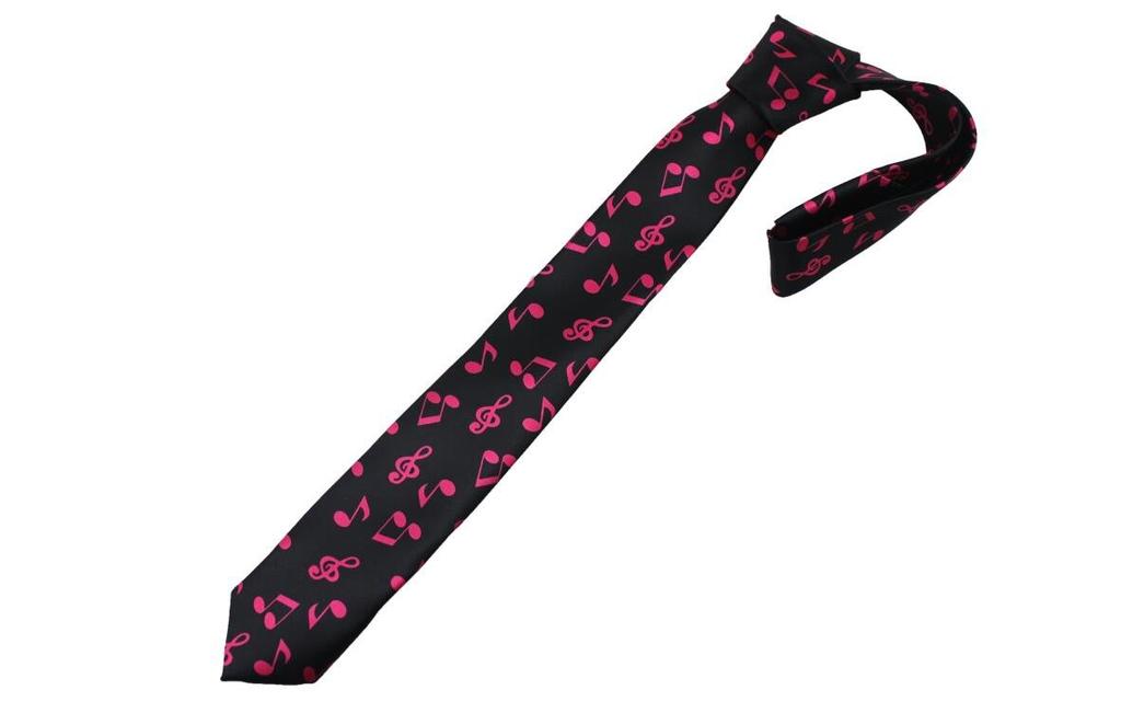 Naissant Cute Black & Pink Musical Note Design Tie - Unisex (Men's & Women's)