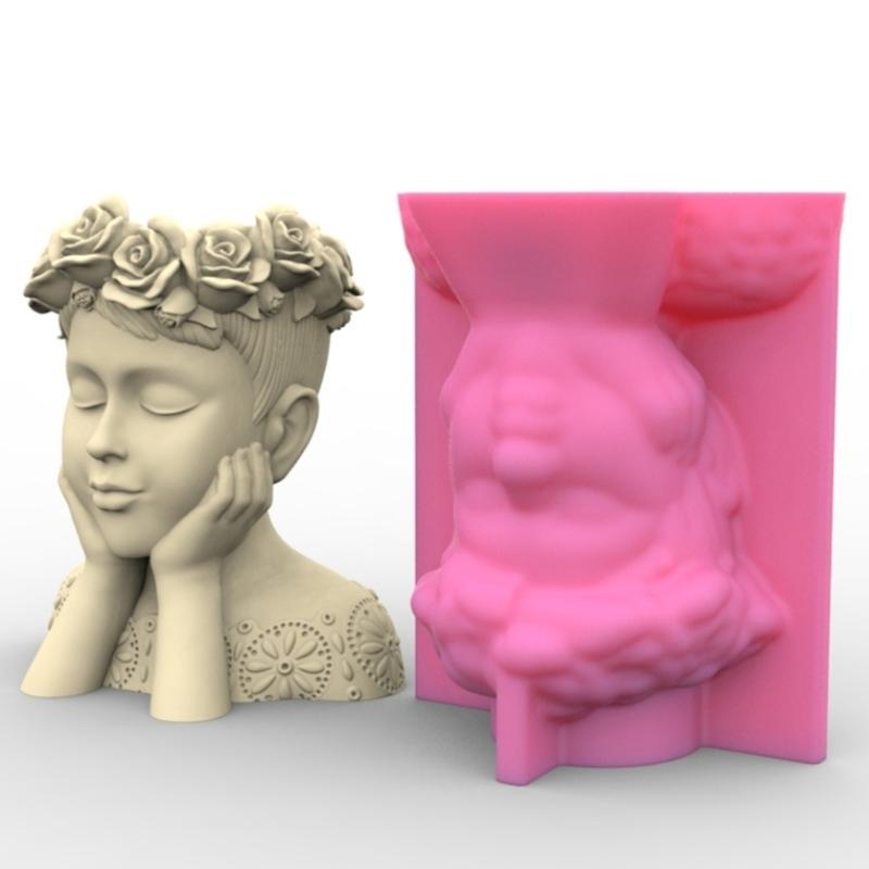 Dívčí věnec Držák na pero Květináč Silikonové formy Forma z epoxidové pryskyřice DIY Sukulentní forma na květináče pro svépomocné pryskyřicové dekory