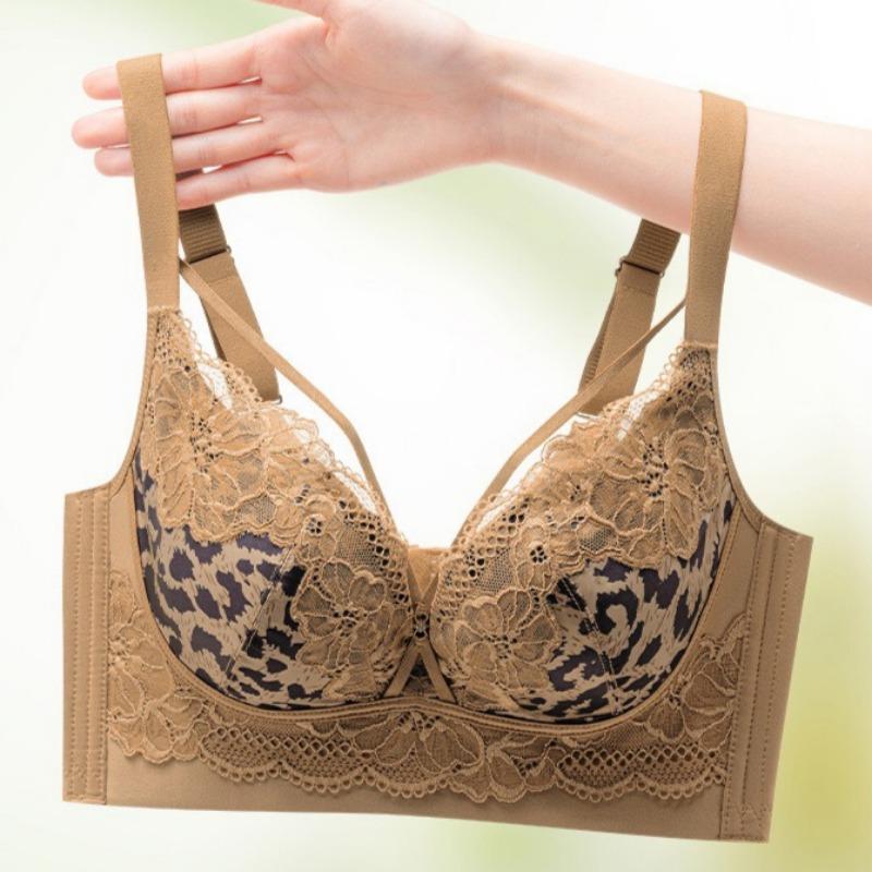 Sexy Kontrasterende Blonder Brystjusterings-BH-sett for Liten Byste Samlet Middelstykke Kopper Sideforhold Brystkontroll