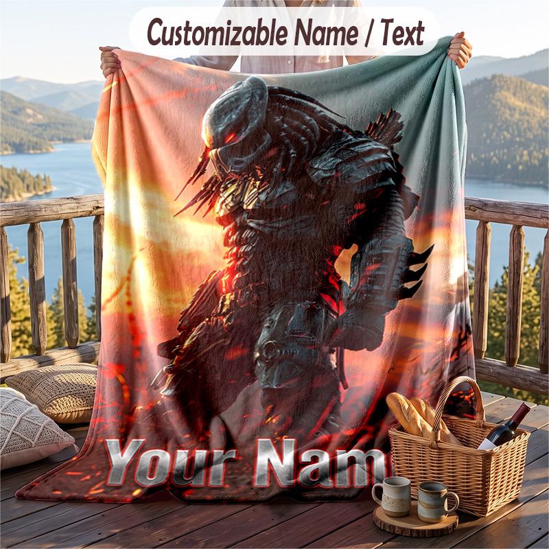 Custom Text Flannel Throw Blanket, Lightweight Cozy Bed Sofa BlanketPredator