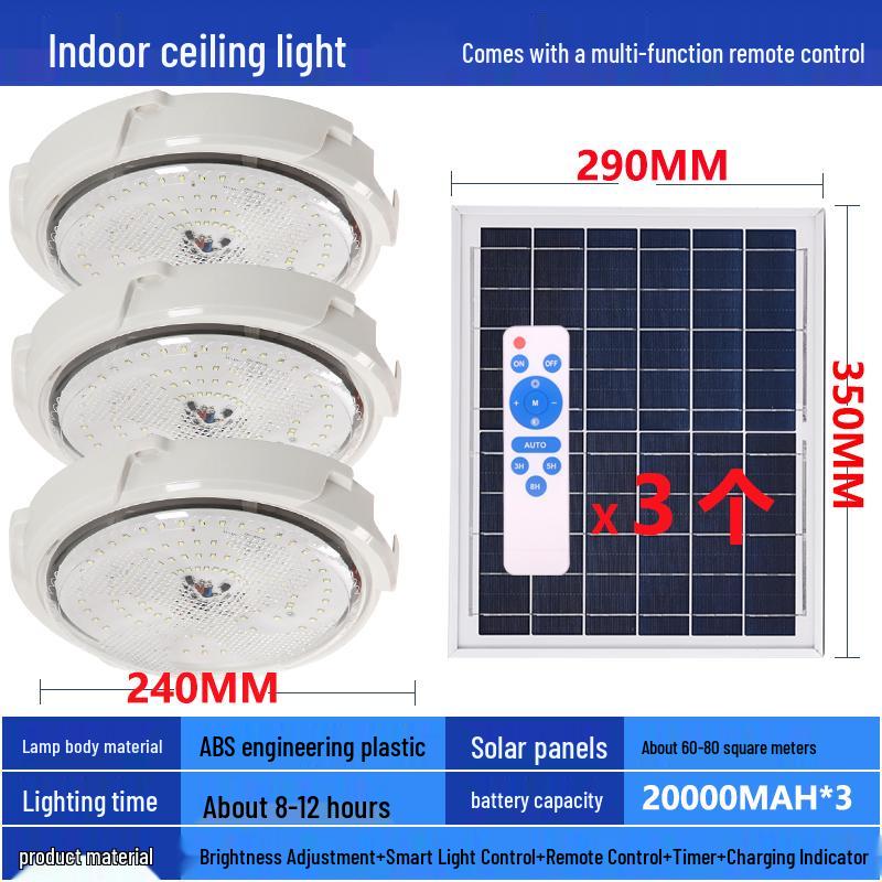 LED Solar Ceiling Light for Bedrooms, Living Rooms, Indoor and Courtyard Spaces - One-to-Two/Three/Four/Five/Seven Light Options